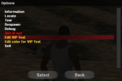 Meniul de editare vehicul VIP