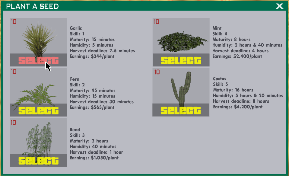 Plants list menu #5