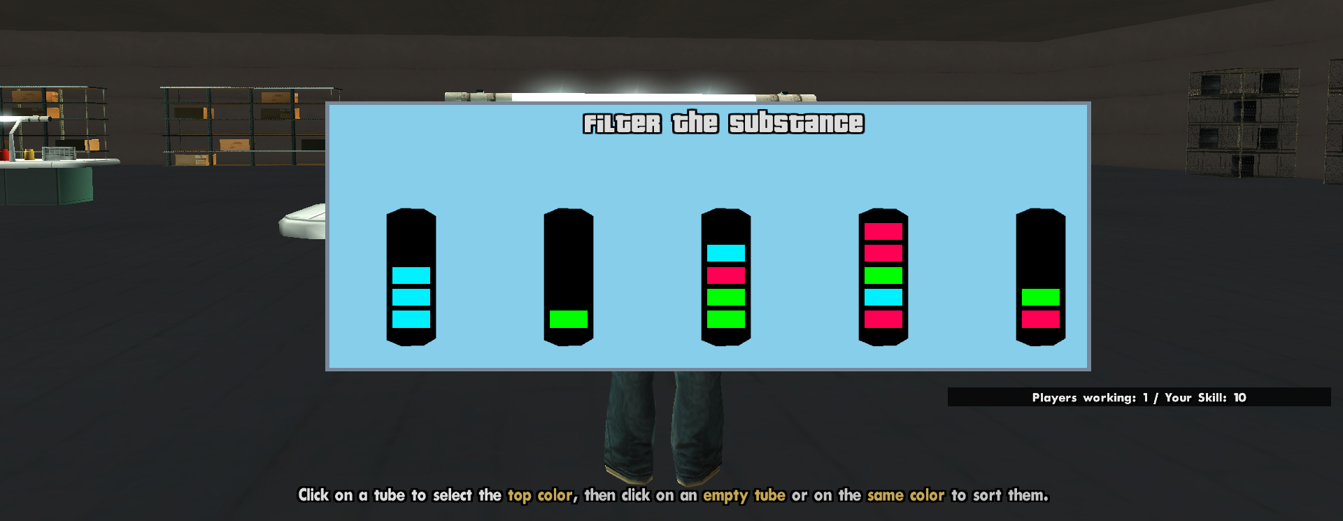 Minigame-ul cu filtrarea substantelor